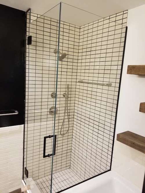 black and white tile shower